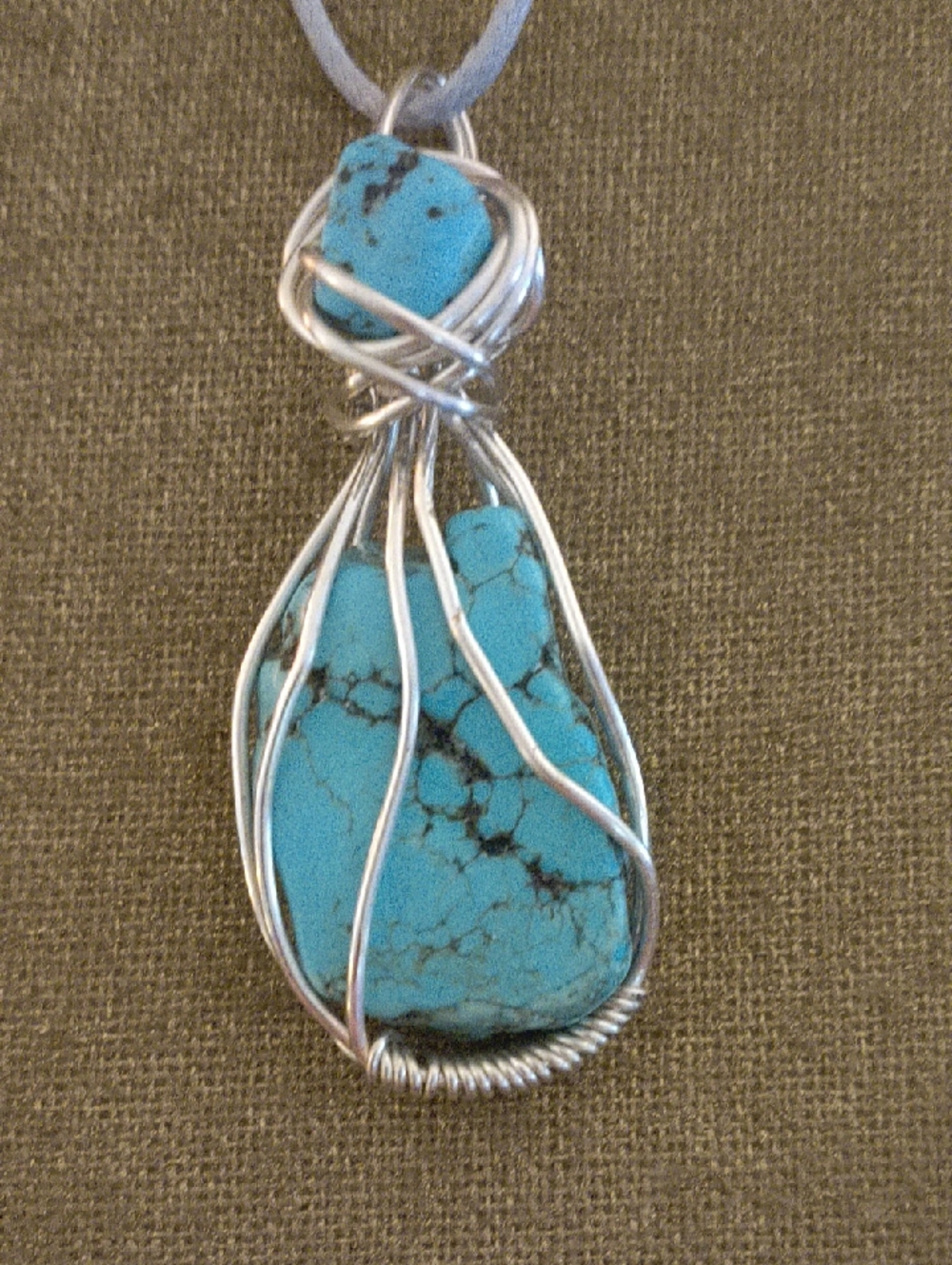 Handcrafted Turquoise Wire-Wrapped Pendant Necklace - Blue